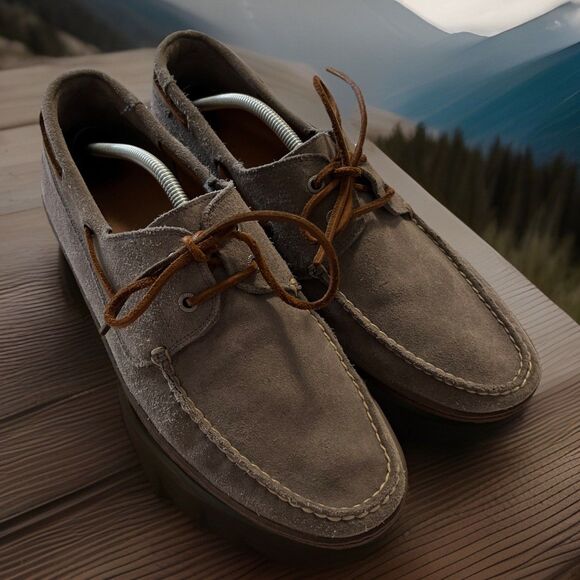 FRYE Men\'s Harris Leather Tie Slip-On Gray Suede Loafer driver Boat Shoe size 13